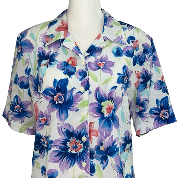 Allison Daley Petite Women’s Short Sleeve Floral Button Up Blouse Size 8P - Picture 4 of 8